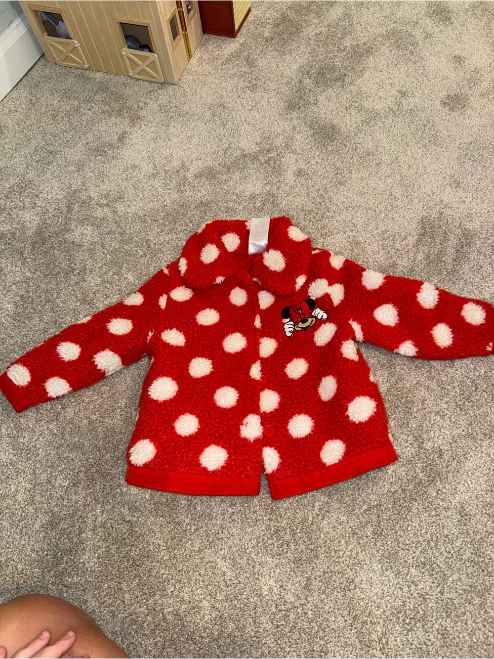 Disney Red and White Polka Dot Minnie Mouse Fuzzy Jacket